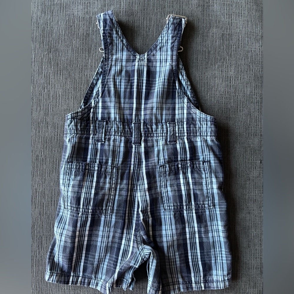Y2K 2003 Gymboree Blue and White Plaid Overalls 12-18 months - Picture 4 of 7
